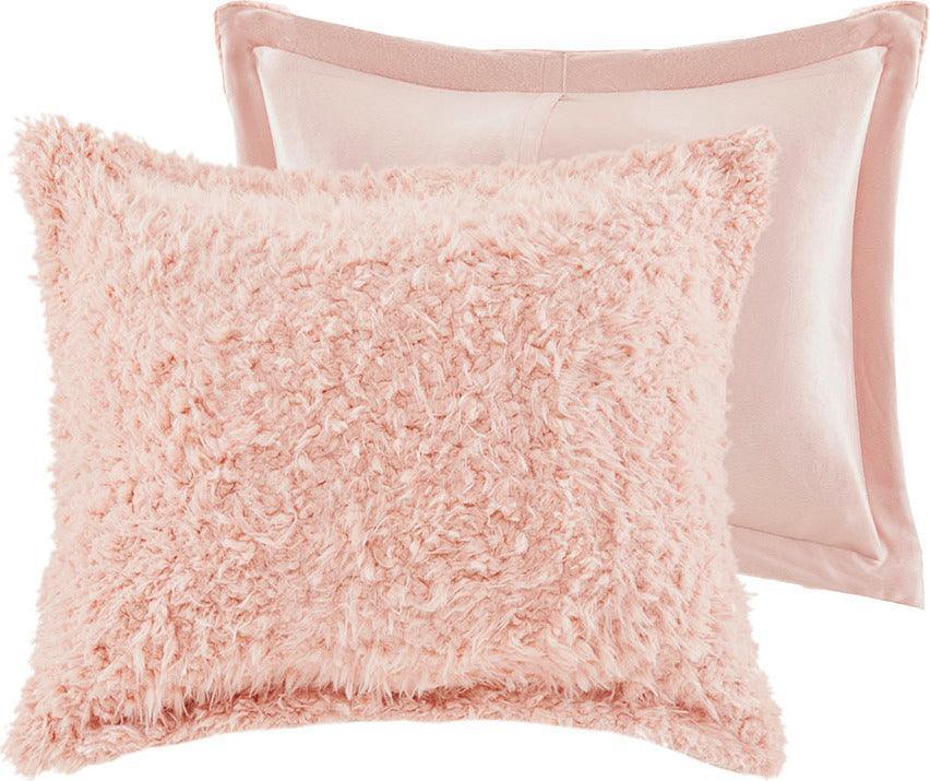 Olliix.com Comforters & Blankets - Nova Modern Faux Mohair Reverse Faux Mink Comforter Set Blush King/Cal King