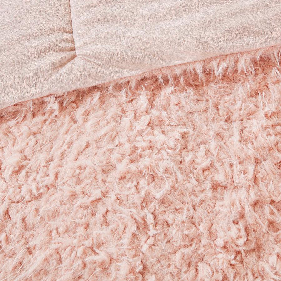 Olliix.com Comforters & Blankets - Nova Modern Faux Mohair Reverse Faux Mink Comforter Set Blush King/Cal King
