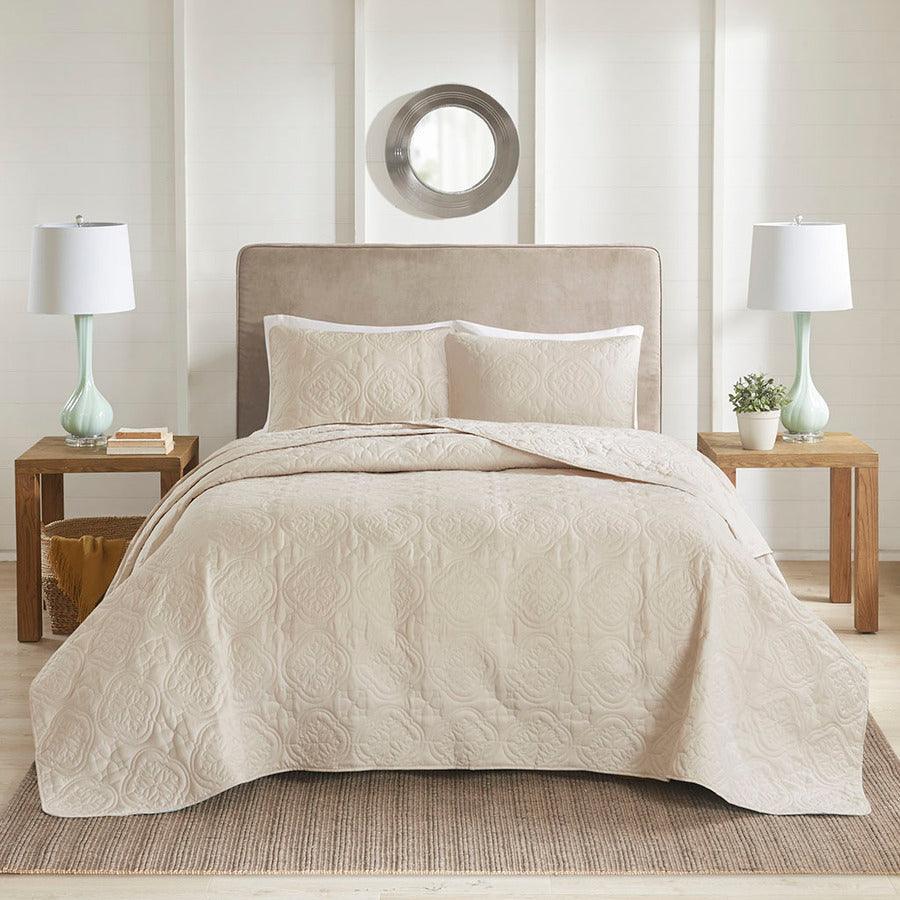Olliix.com Comforters & Blankets - Oakley Full/Queen 3 Piece Reversible Bedspread Set Cream