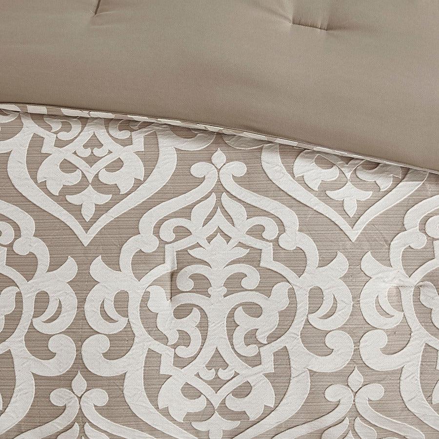 Olliix.com Comforters & Blankets - Odette 20 " D 8 Piece Jacquard Comforter Set Tan Cal King