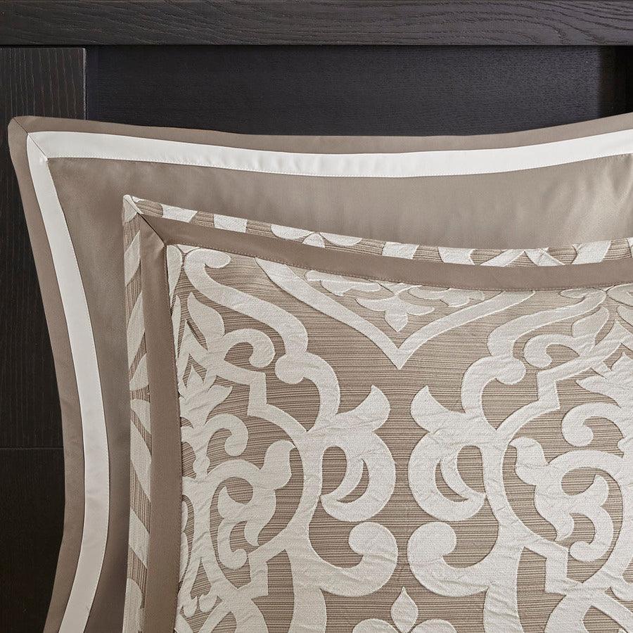 Olliix.com Comforters & Blankets - Odette 20 " D 8 Piece Jacquard Comforter Set Tan Cal King
