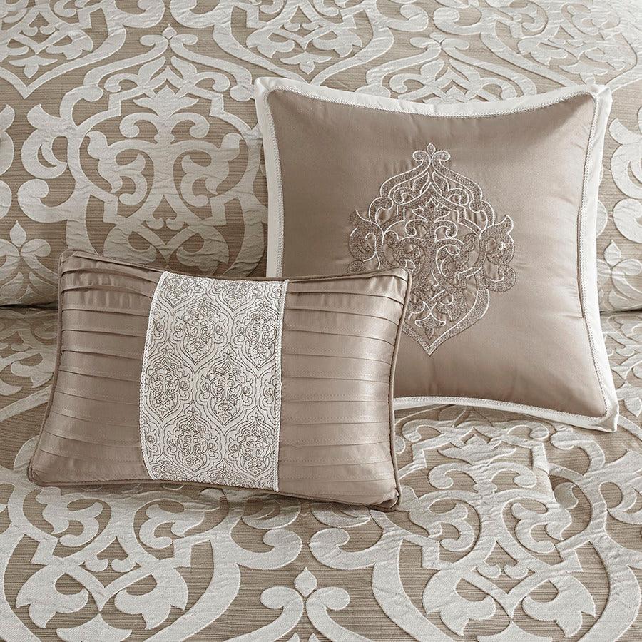 Olliix.com Comforters & Blankets - Odette 20 " D 8 Piece Jacquard Comforter Set Tan Cal King