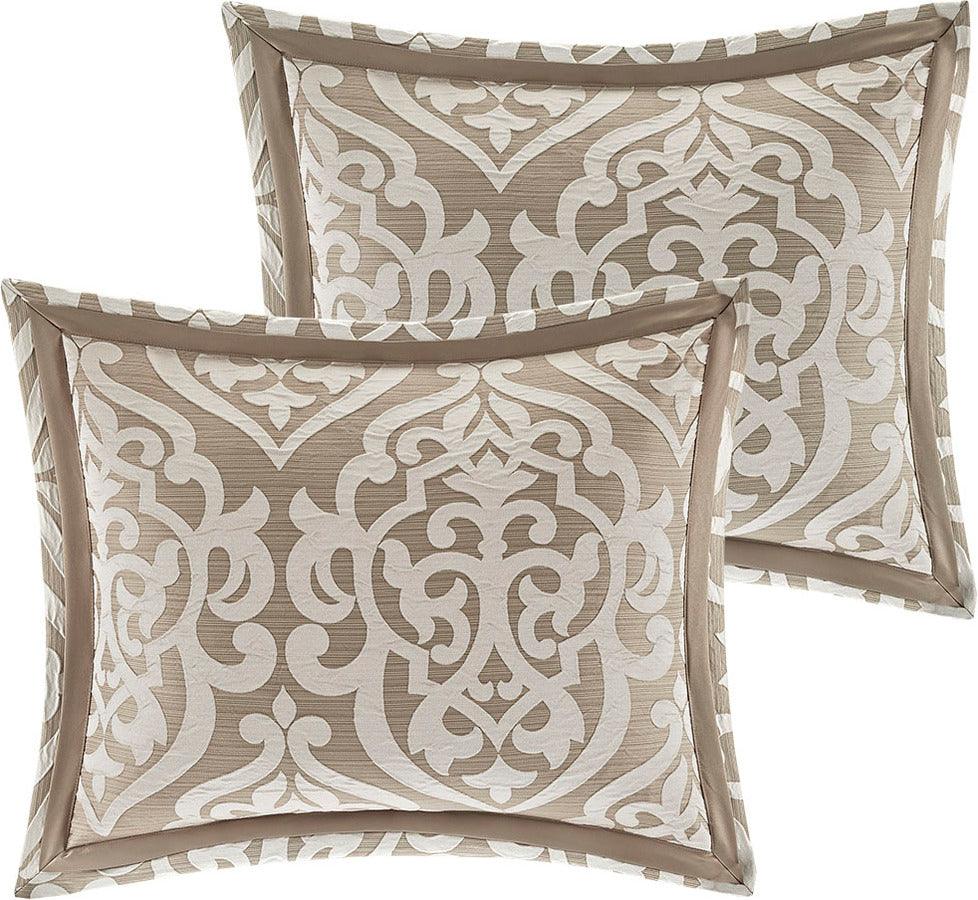Olliix.com Comforters & Blankets - Odette 20 " D 8 Piece Jacquard Comforter Set Tan Cal King