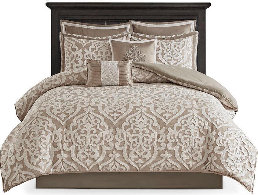 Olliix.com Comforters & Blankets - Odette 8 Piece 26 " W Jacquard Comforter Set Tan Queen