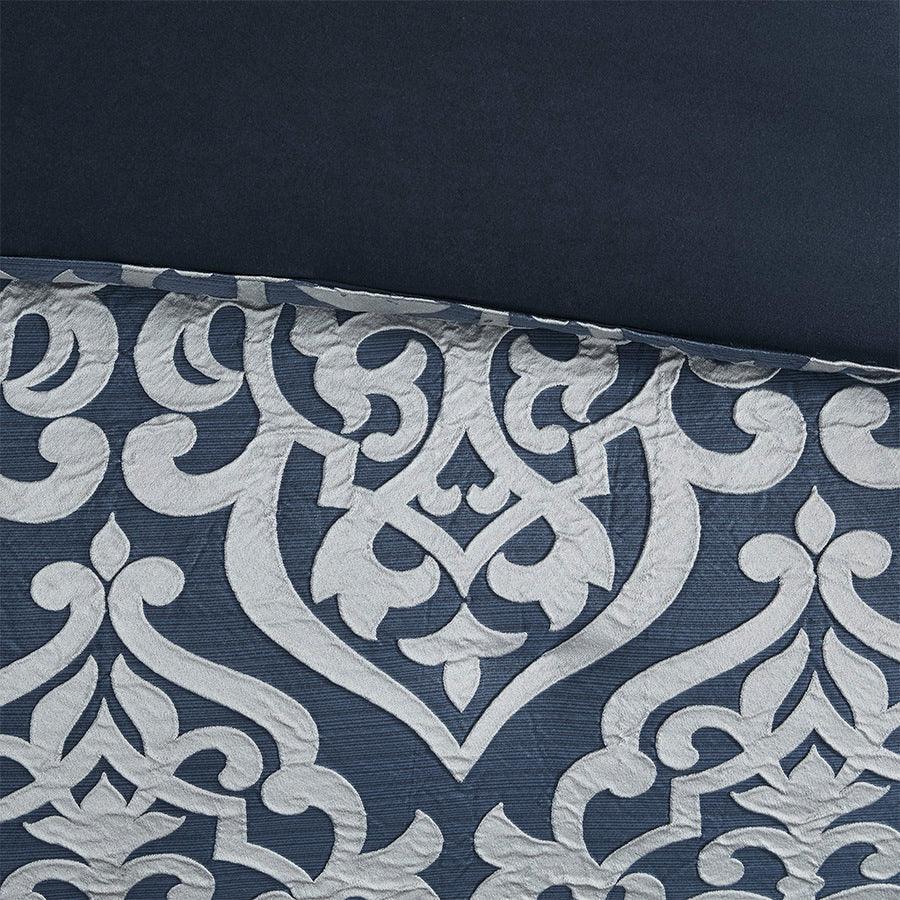Olliix.com Comforters & Blankets - Odette 8 Piece Jacquard Comforter Set Navy Queen