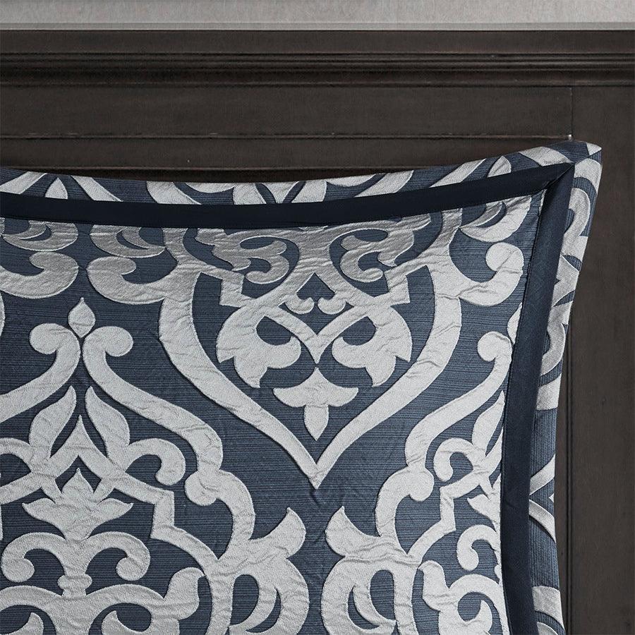 Olliix.com Comforters & Blankets - Odette 8 Piece Jacquard Comforter Set Navy Queen