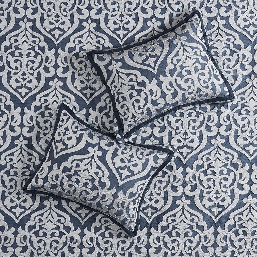 Olliix.com Comforters & Blankets - Odette 8 Piece Jacquard Comforter Set Navy Queen