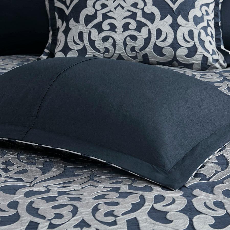 Olliix.com Comforters & Blankets - Odette 8 Piece Jacquard Comforter Set Navy Queen