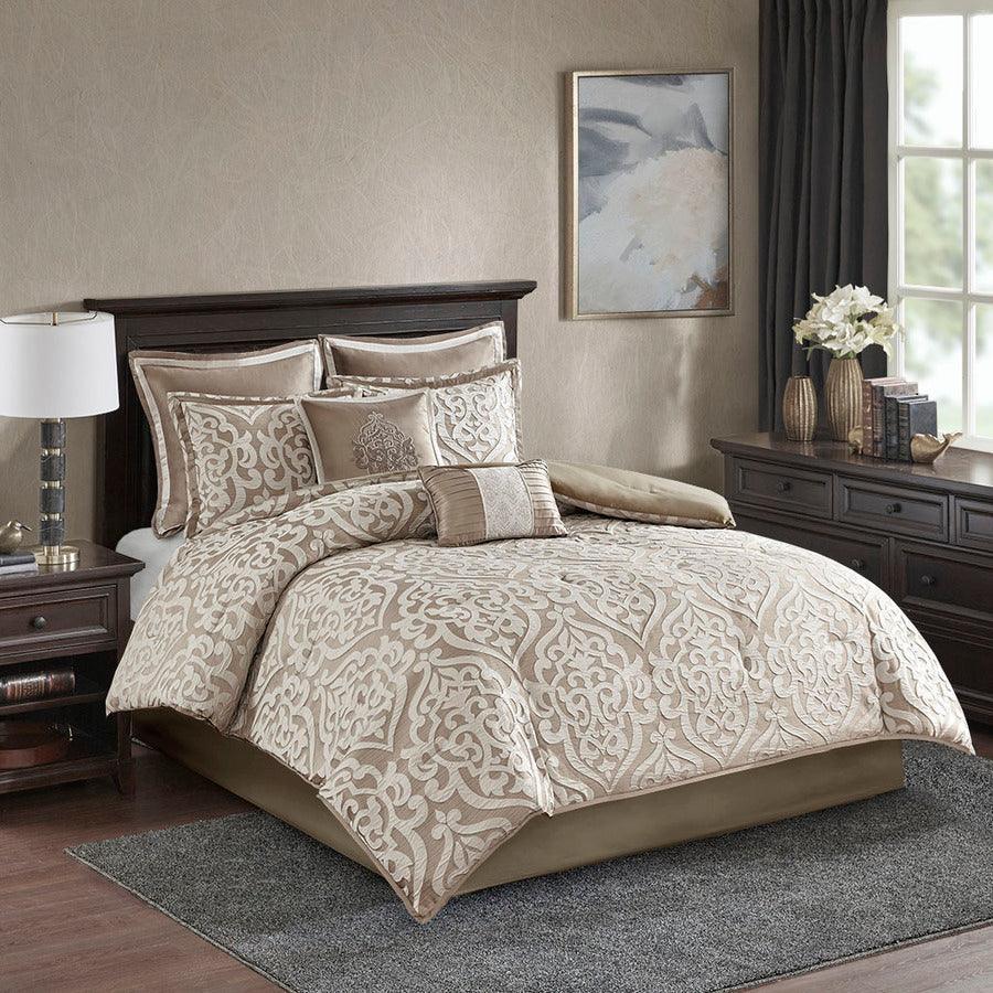 Olliix.com Comforters & Blankets - Odette 8 Piece Jacquard Comforter Set Tan King