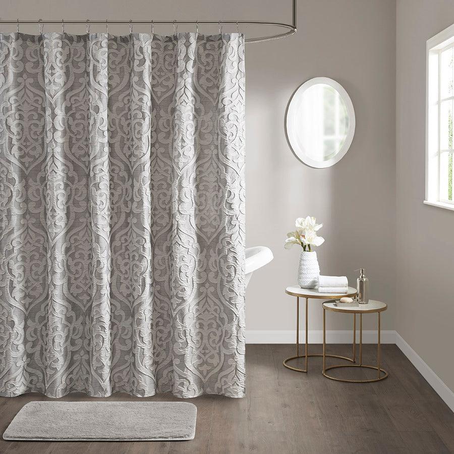 Olliix.com Shower Curtains - Odette Jacquard Shower Curtain Silver