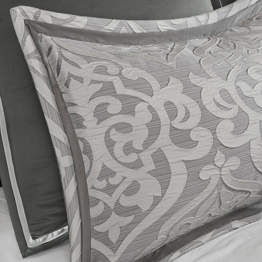 Olliix.com Comforters & Blankets - Odette Transitional 8 Piece Jacquard Comforter Set Silver Queen