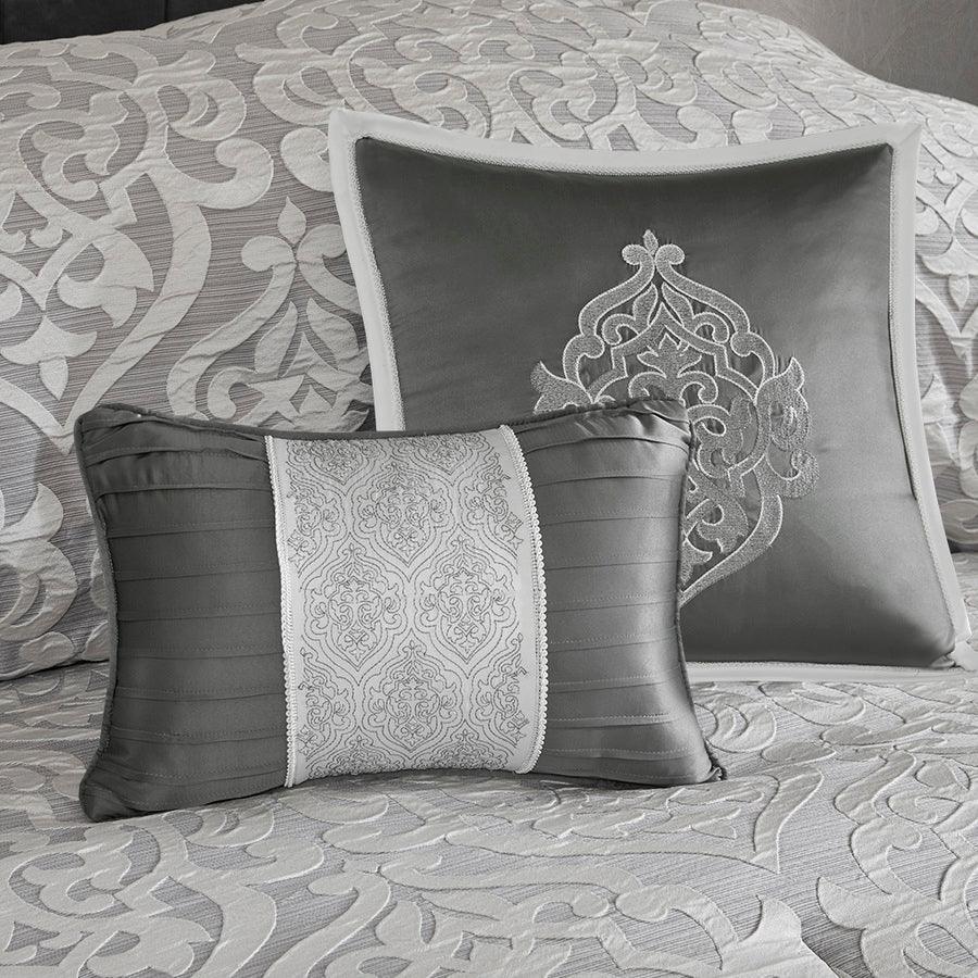 Olliix.com Comforters & Blankets - Odette Transitional 8 Piece Jacquard Comforter Set Silver Queen