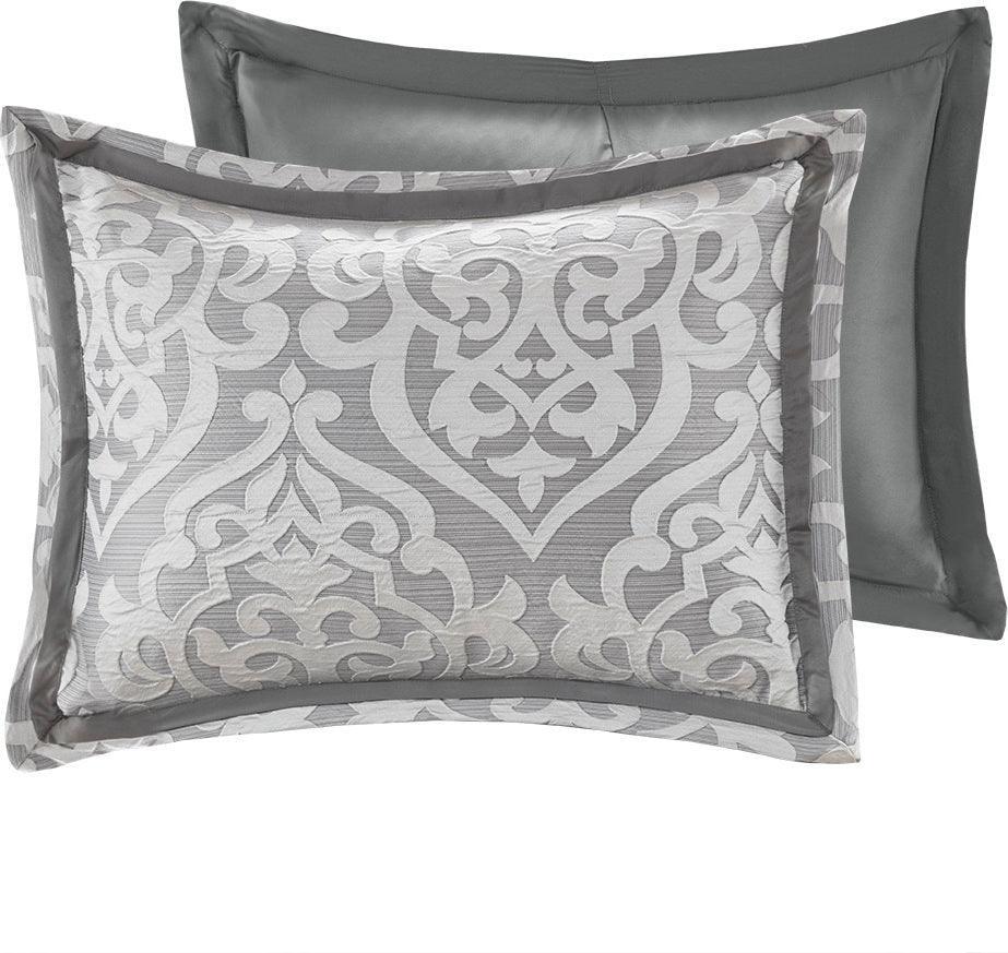 Olliix.com Comforters & Blankets - Odette Transitional 8 Piece Jacquard Comforter Set Silver Queen