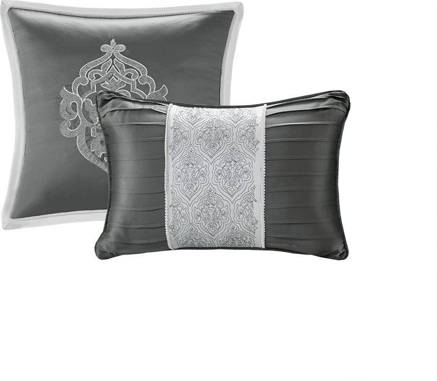 Olliix.com Comforters & Blankets - Odette Transitional 8 Piece Jacquard Comforter Set Silver Queen