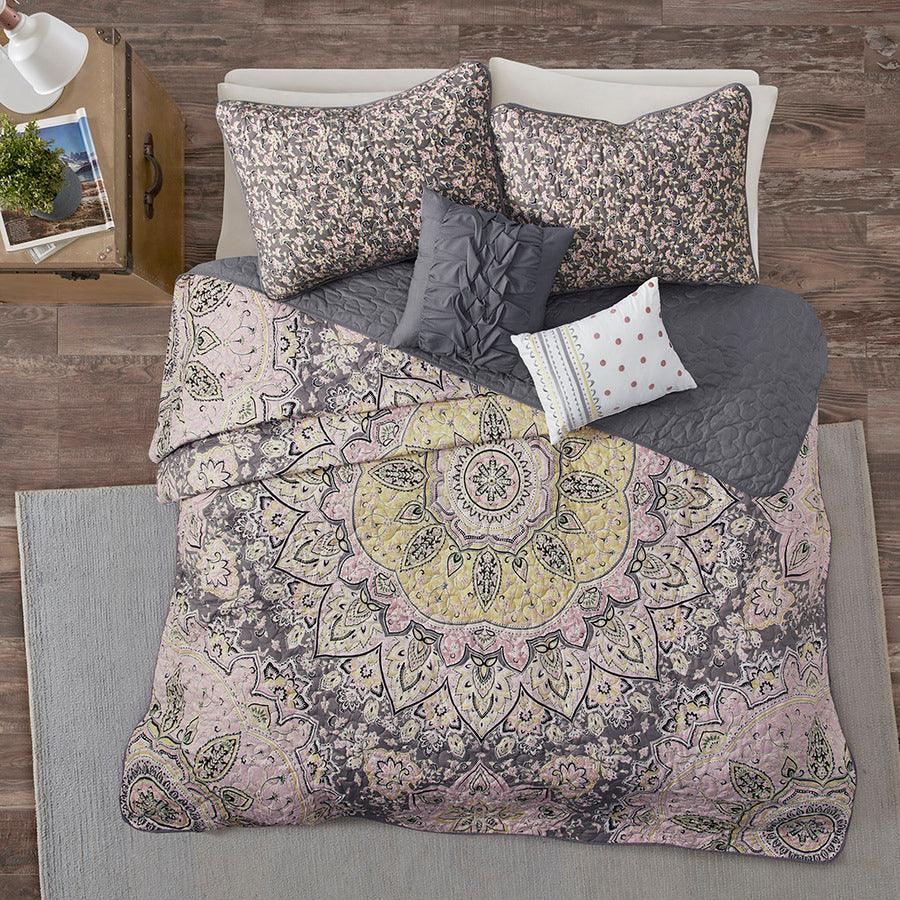 Olliix.com Comforters & Blankets - Odette Twin/Twin XL Boho Reversible Coverlet Set Pink & Gray