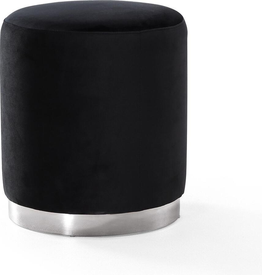 Tov Furniture Ottomans & Stools - Opal Black Velvet Ottoman -Silver Base Black