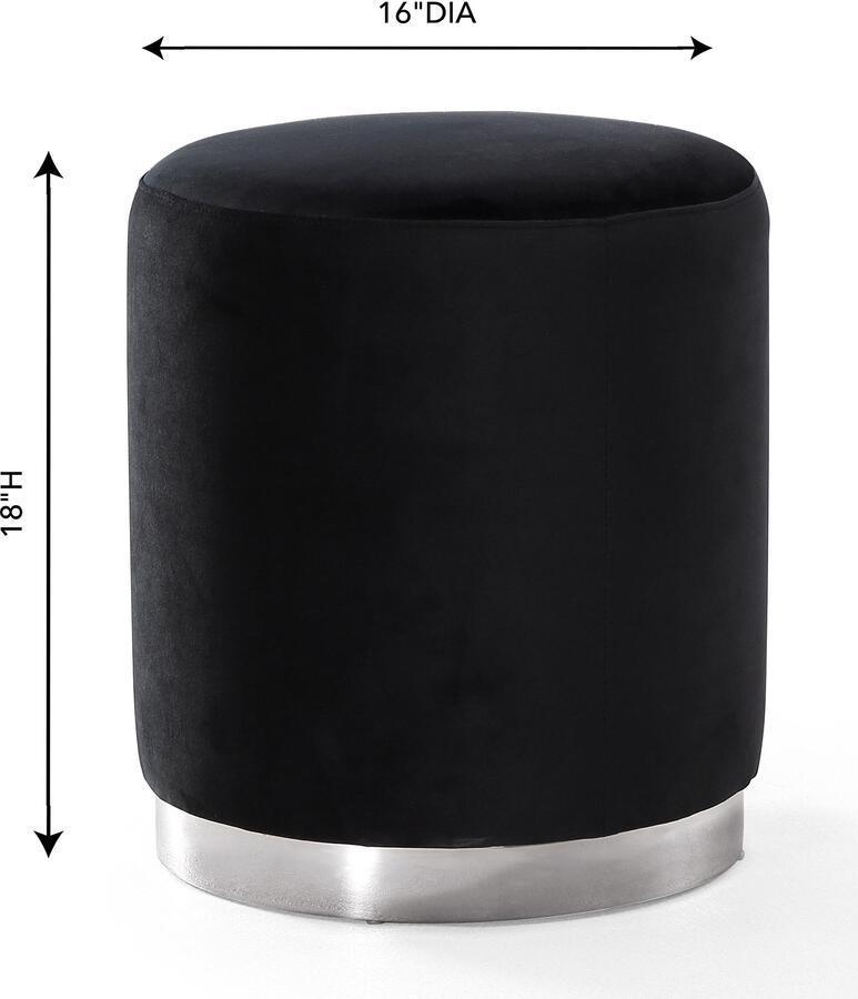 Tov Furniture Ottomans & Stools - Opal Black Velvet Ottoman -Silver Base Black