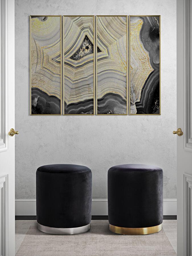 Tov Furniture Ottomans & Stools - Opal Black Velvet Ottoman -Silver Base Black