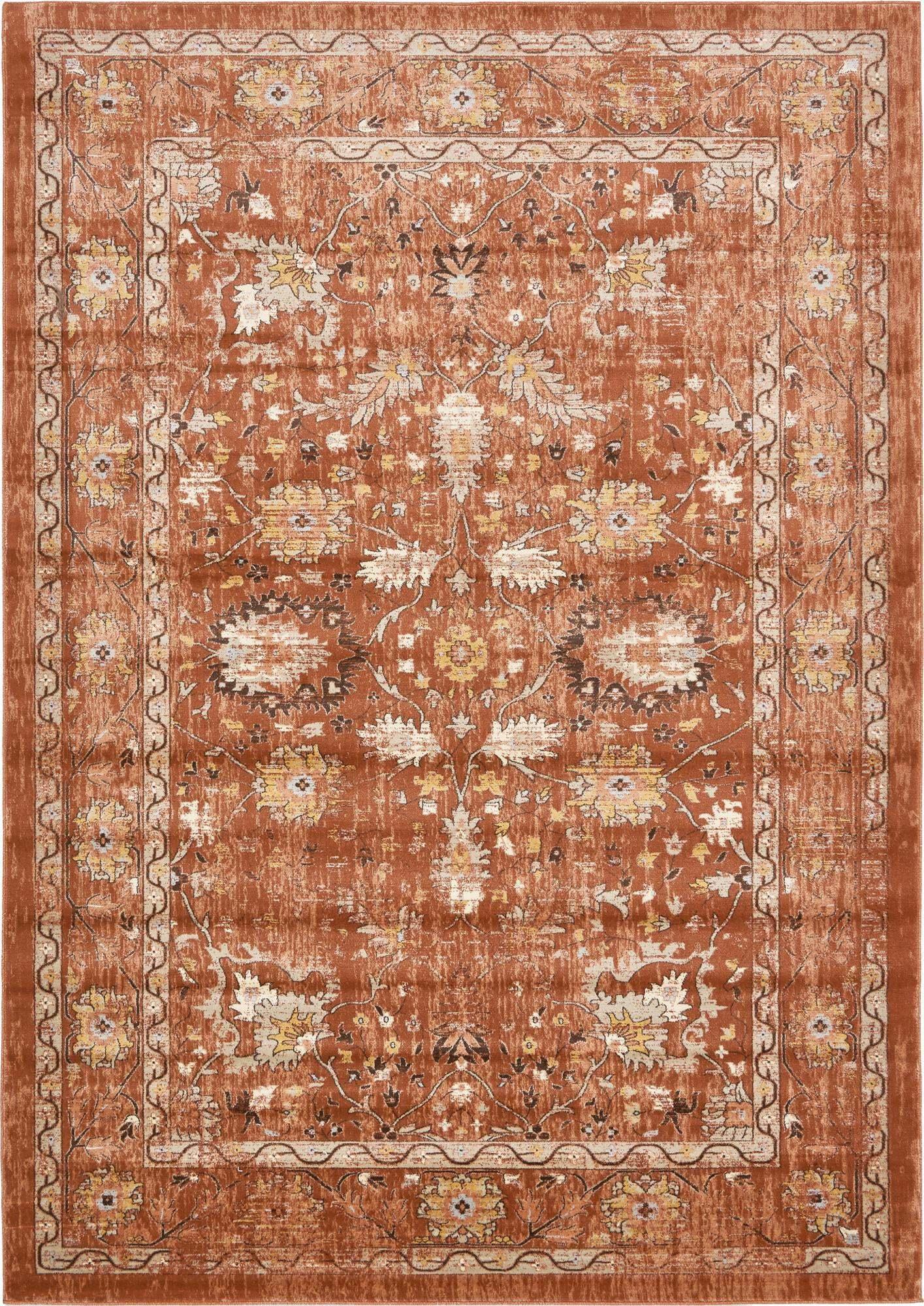 Unique Loom Indoor Rugs - Oslo Border Rectangular 8x11 Rug Terracotta & Beige