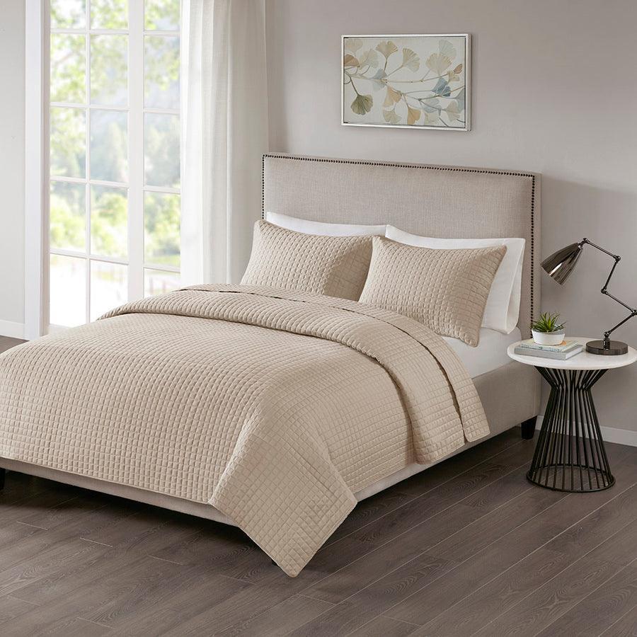 Olliix.com Comforters & Blankets - Otto King/California King 3 Piece Reversible Coverlet Set Khaki