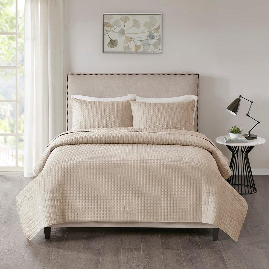 Olliix.com Comforters & Blankets - Otto King/California King 3 Piece Reversible Coverlet Set Khaki