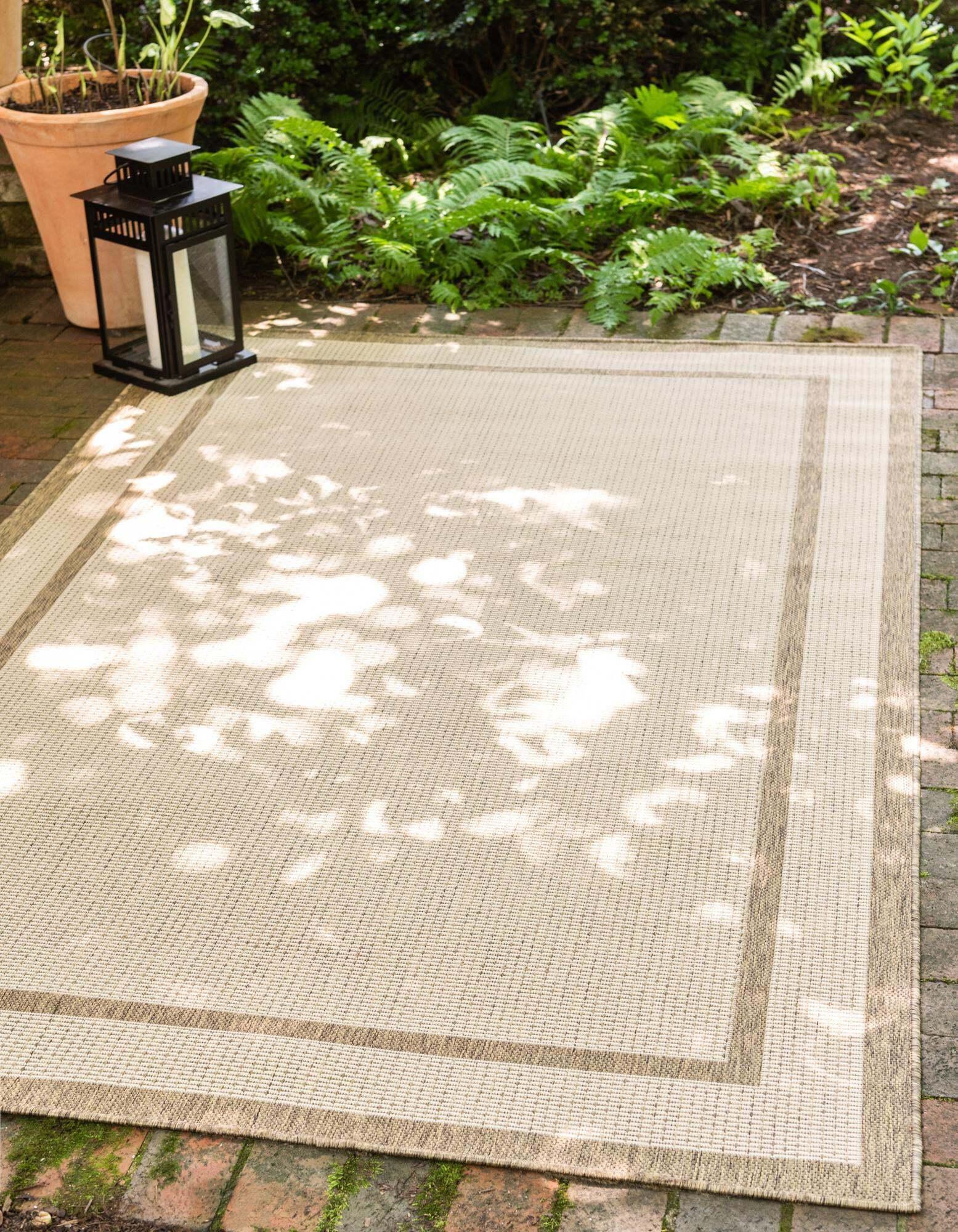 Unique Loom Outdoor Rugs - Outdoor Border Border 8x11 Rug Brown & Beige