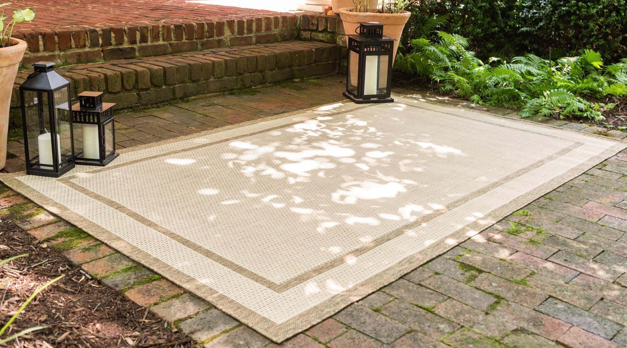 Unique Loom Outdoor Rugs - Outdoor Border Border 8x11 Rug Brown & Beige