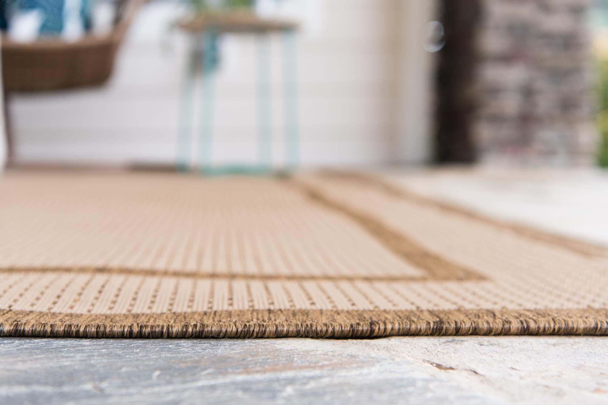 Unique Loom Outdoor Rugs - Outdoor Border Border 8x11 Rug Brown & Beige