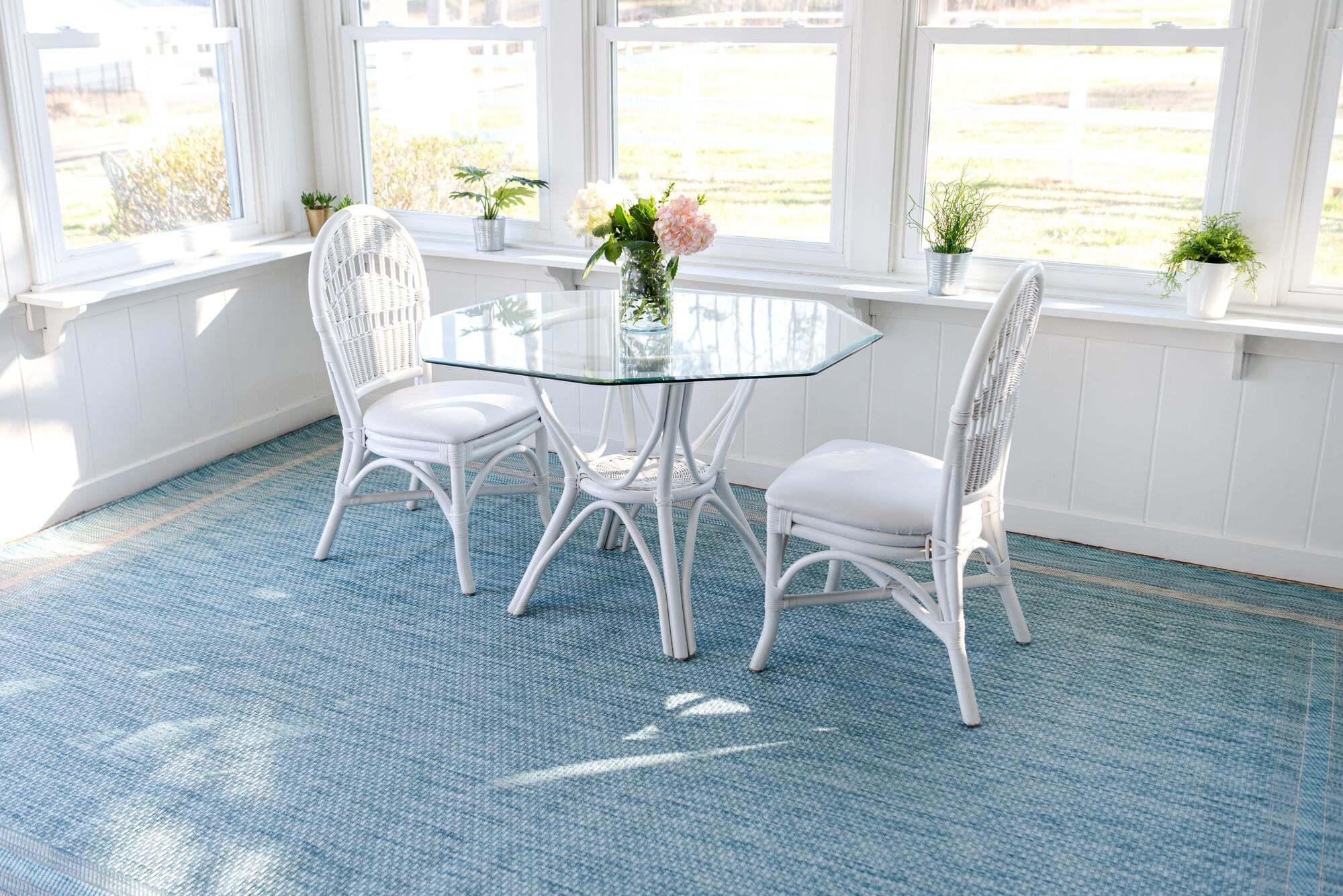 Unique Loom Outdoor Rugs - Outdoor Border Border Rectangular 8x11 Rug Aquamarine & Beige