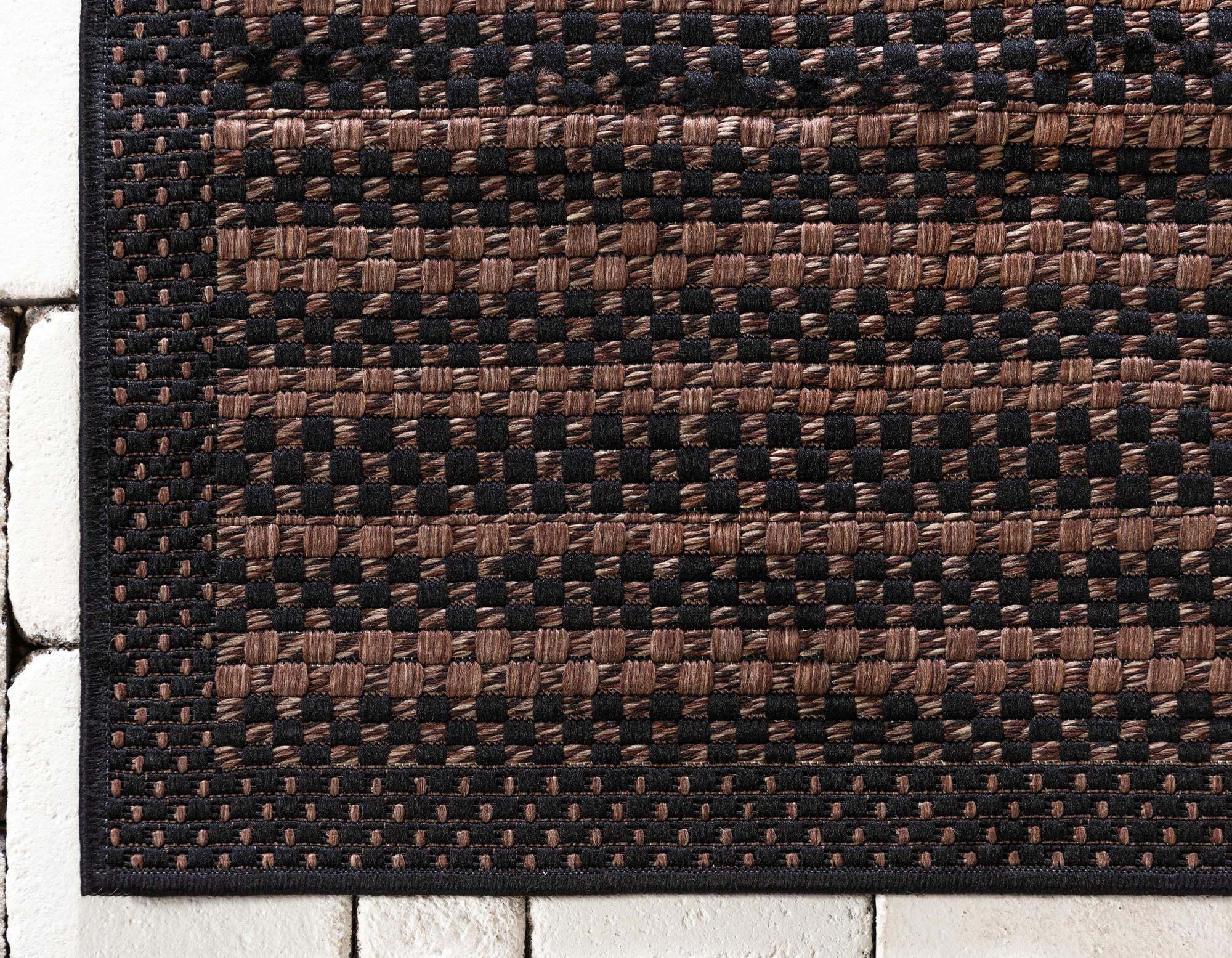 Unique Loom Outdoor Rugs - Outdoor Border Border Rectangular 8x11 Rug Black & Brown