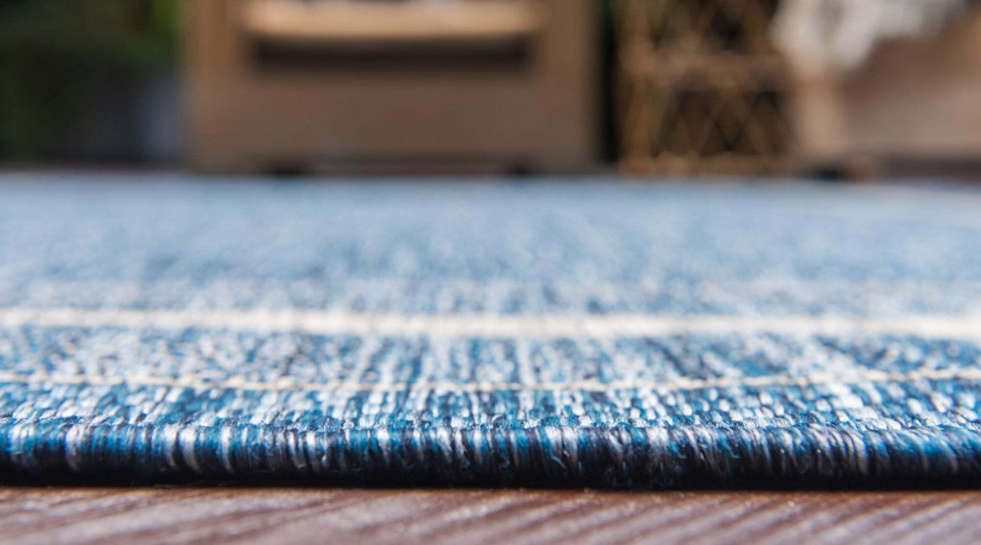 Unique Loom Outdoor Rugs - Outdoor Border Border Rectangular 8x11 Rug Blue & Beige