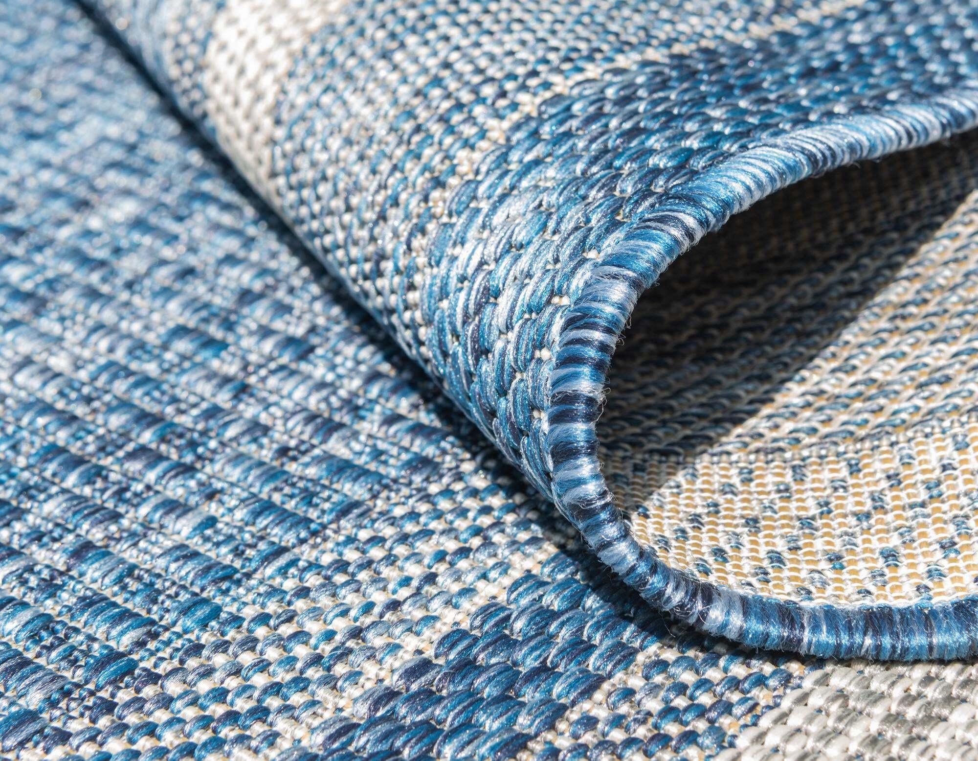 Unique Loom Outdoor Rugs - Outdoor Border Border Rectangular 8x11 Rug Blue & Beige