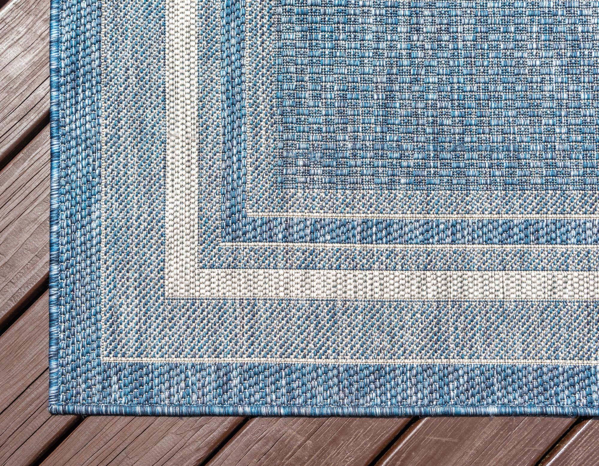 Unique Loom Outdoor Rugs - Outdoor Border Border Rectangular 8x11 Rug Blue & Beige