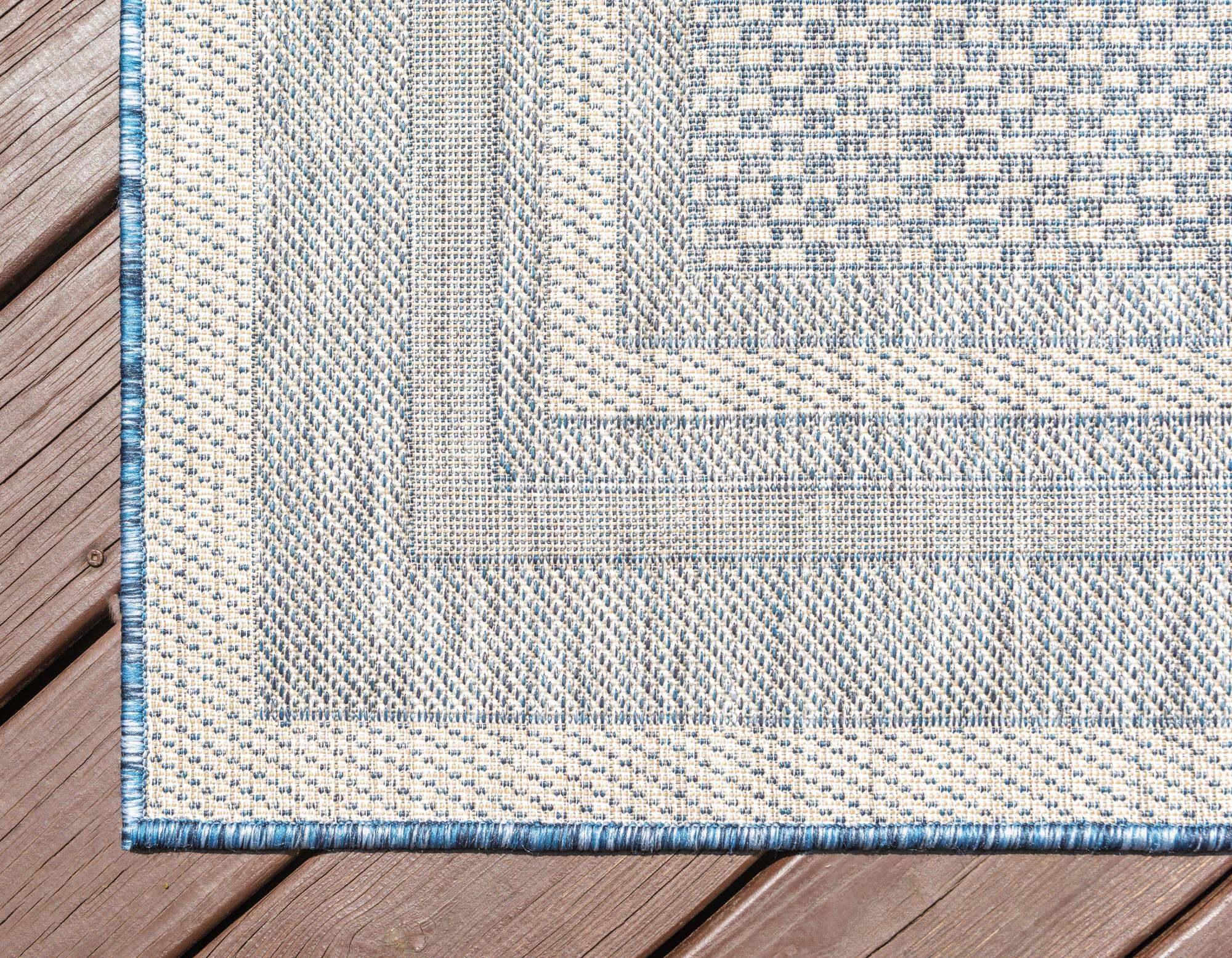 Unique Loom Outdoor Rugs - Outdoor Border Border Rectangular 8x11 Rug Blue & Beige