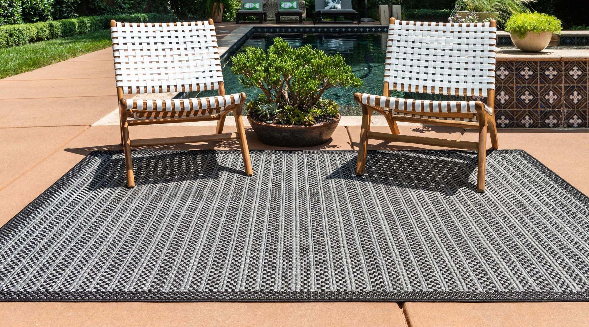 Unique Loom Outdoor Rugs - Outdoor Border Border Rectangular 8x11 Rug Gray & Black