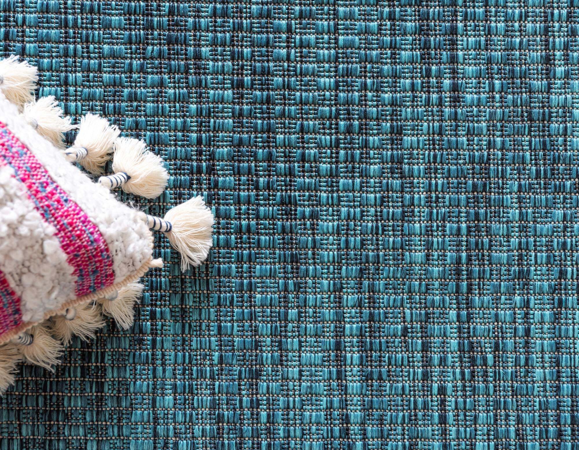 Unique Loom Outdoor Rugs - Outdoor Border Border Rectangular 8x11 Rug Teal & Beige