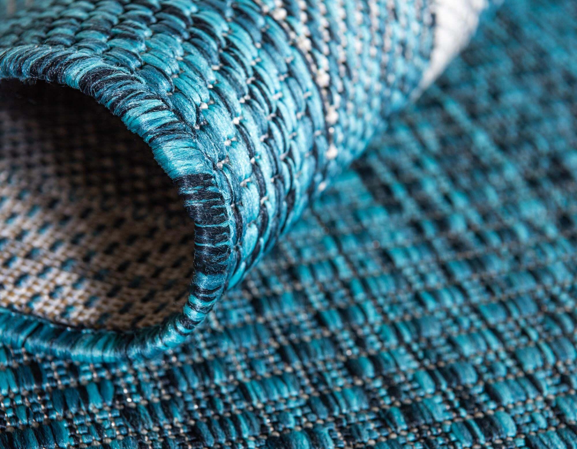 Unique Loom Outdoor Rugs - Outdoor Border Border Rectangular 8x11 Rug Teal & Beige