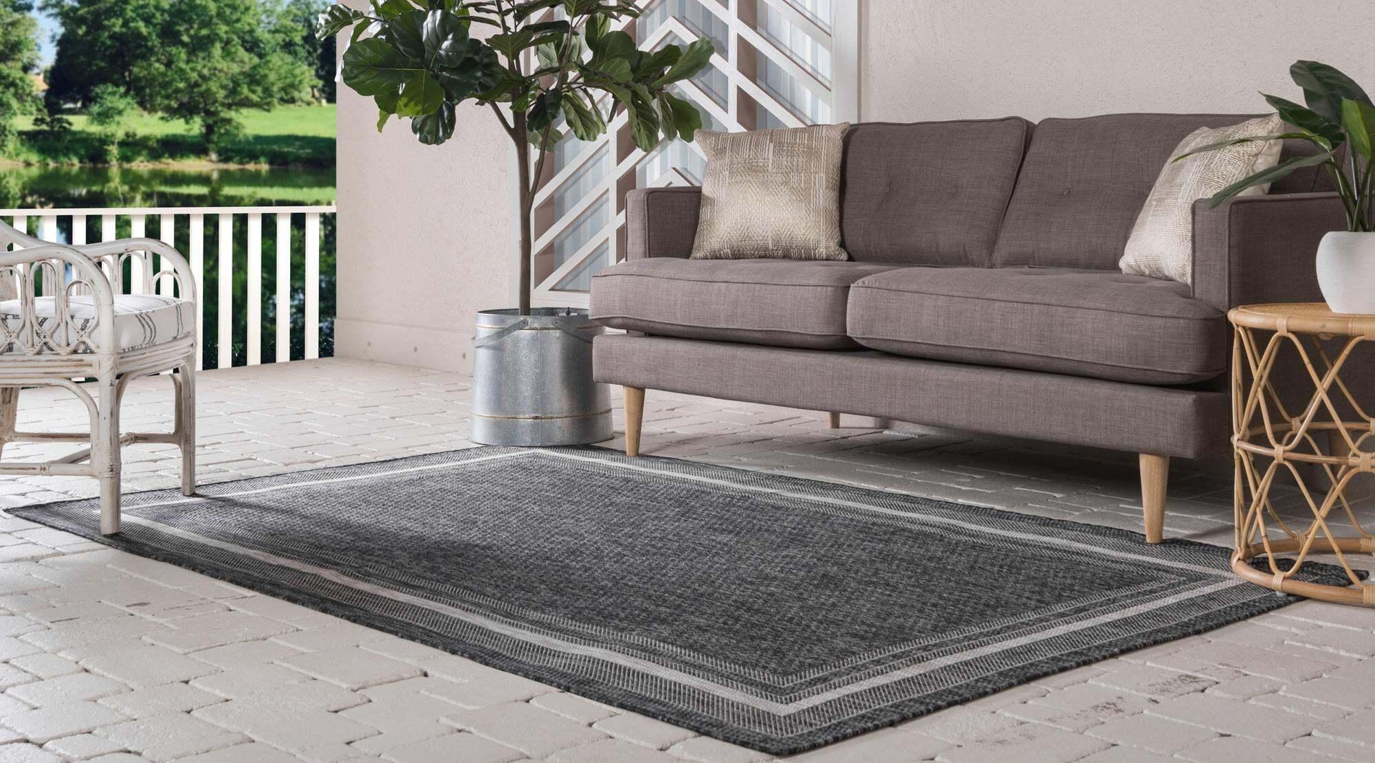 Unique Loom Outdoor Rugs - Outdoor Border Border Rectangular 9x12 Rug Black & Gray