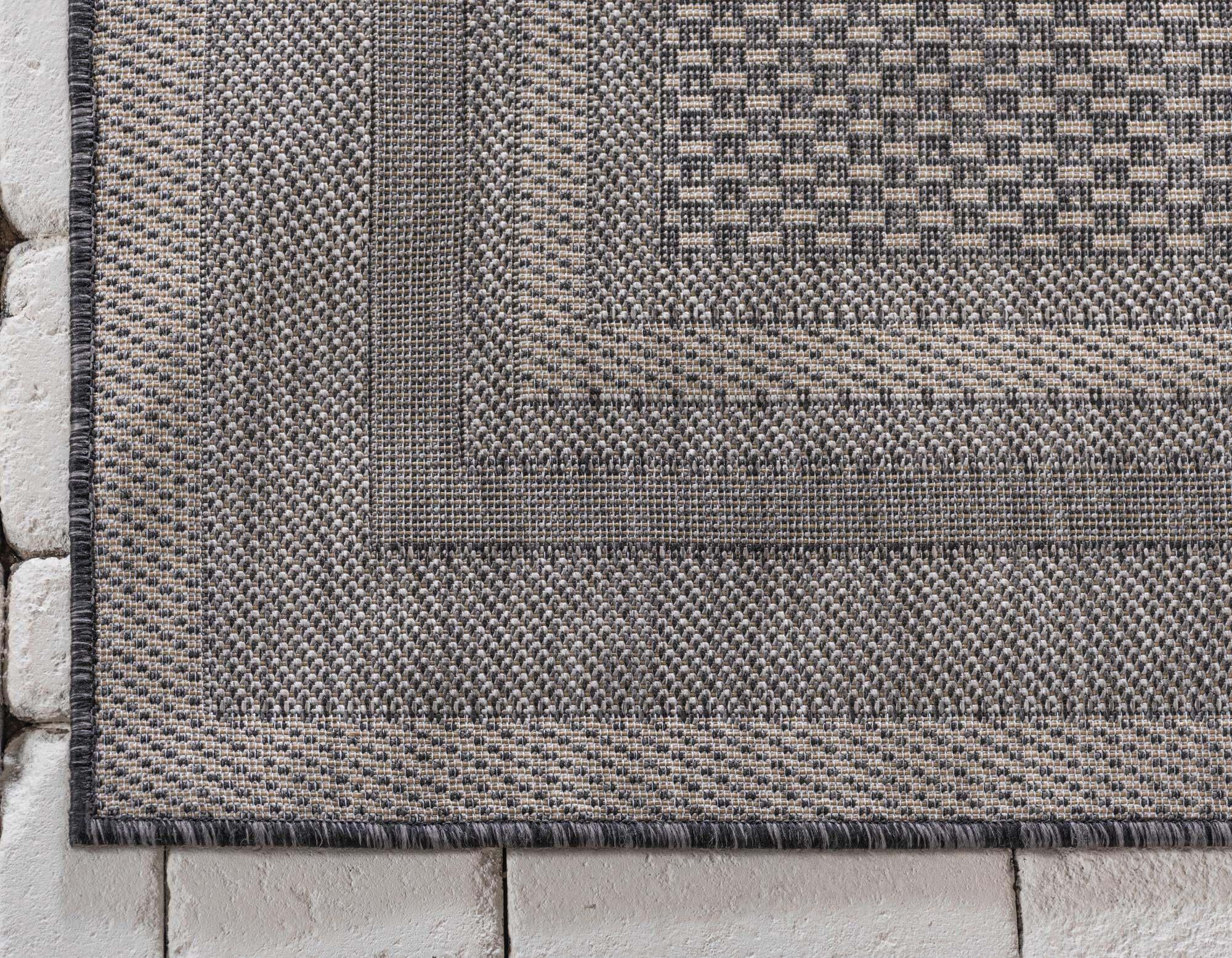 Unique Loom Outdoor Rugs - Outdoor Border Border Rectangular 9x12 Rug Black & Gray