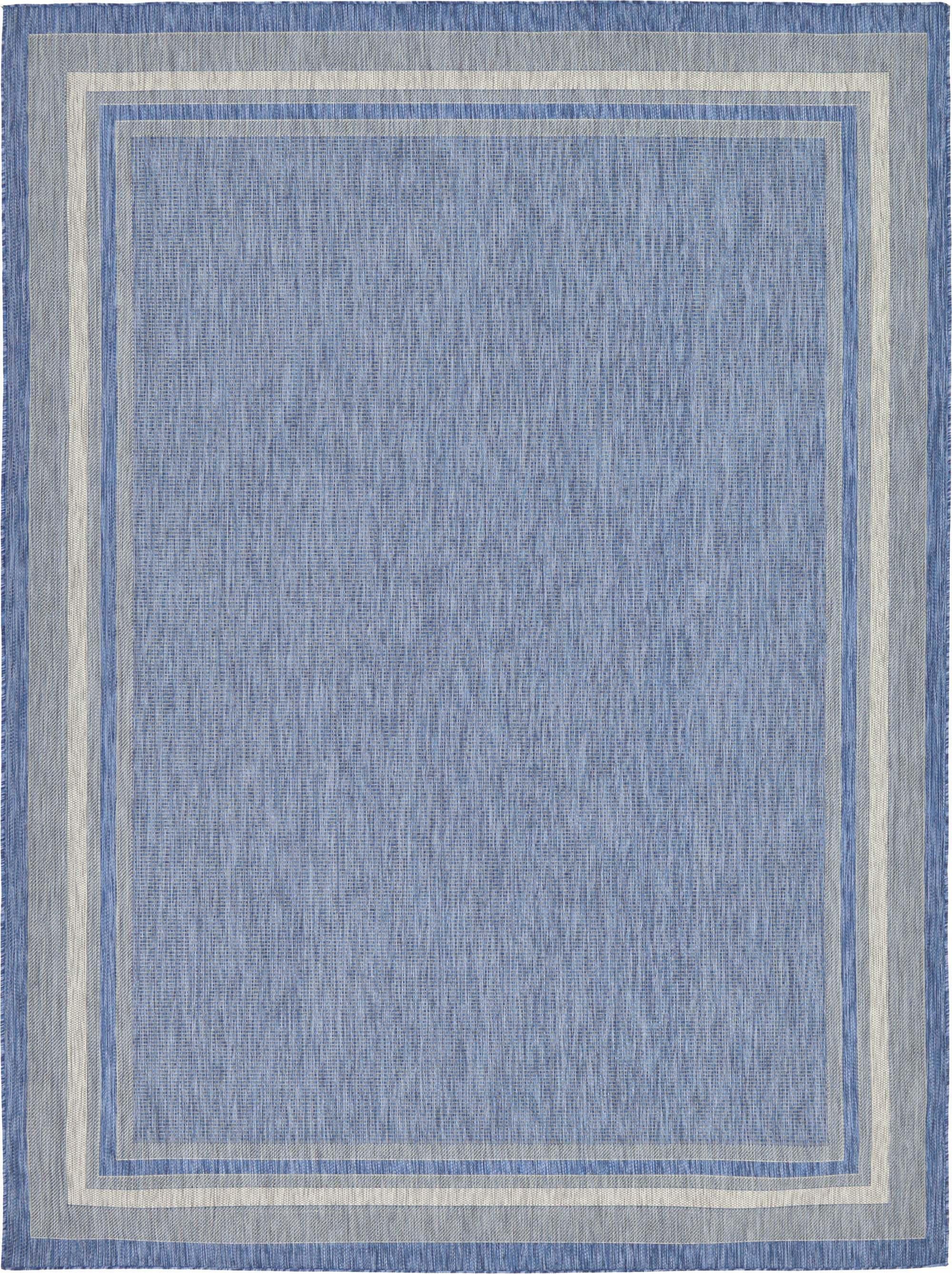 Unique Loom Outdoor Rugs - Outdoor Border Border Rectangular 9x12 Rug Blue & Beige