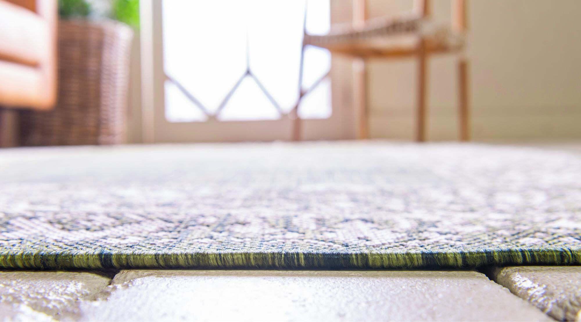 Unique Loom Outdoor Rugs - Outdoor Border Floral 6 Ft Runner Rug Green & Multicolor