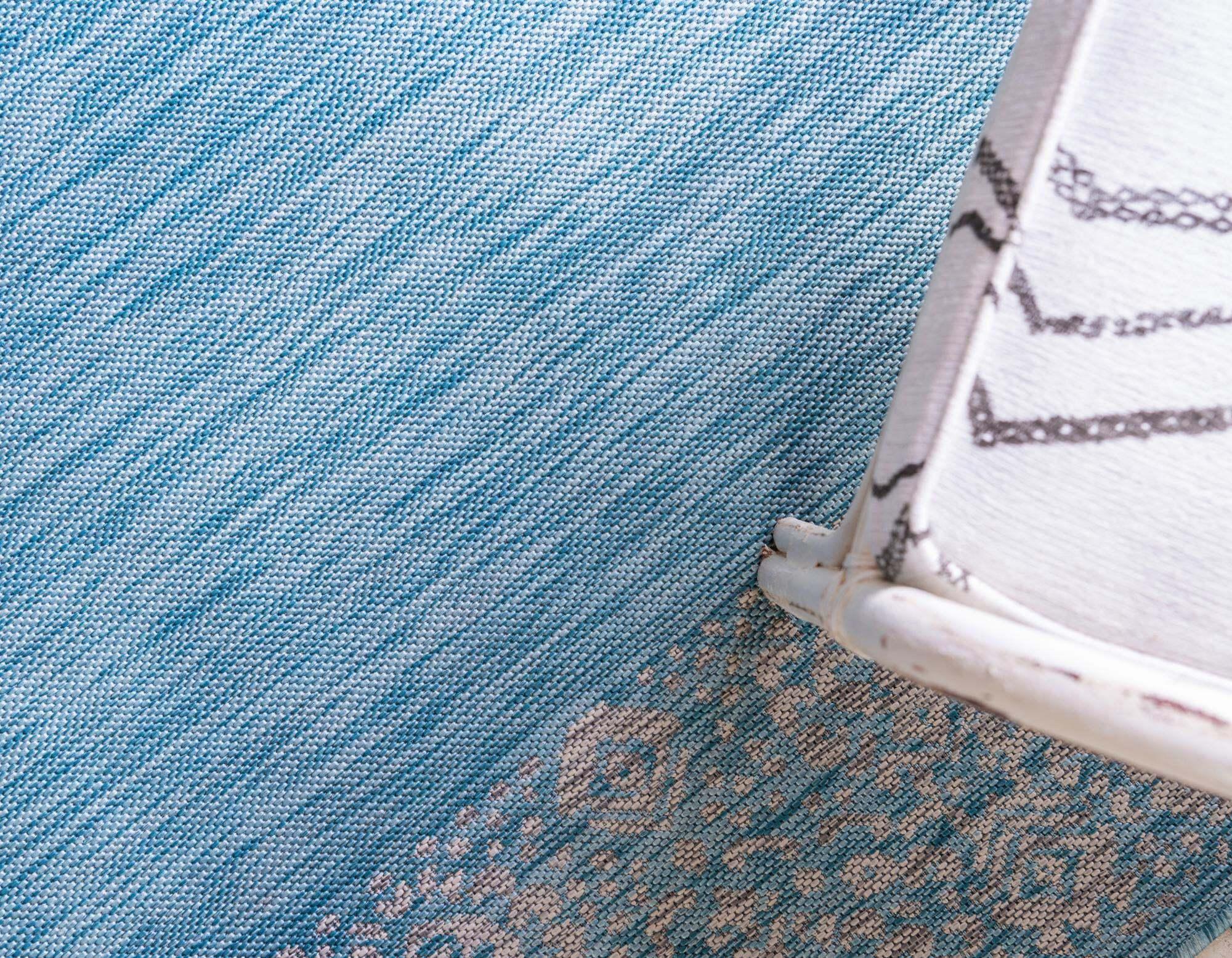 Unique Loom Outdoor Rugs - Outdoor Border Floral Rectangular 8x11 Rug Aqua Blue & Gray