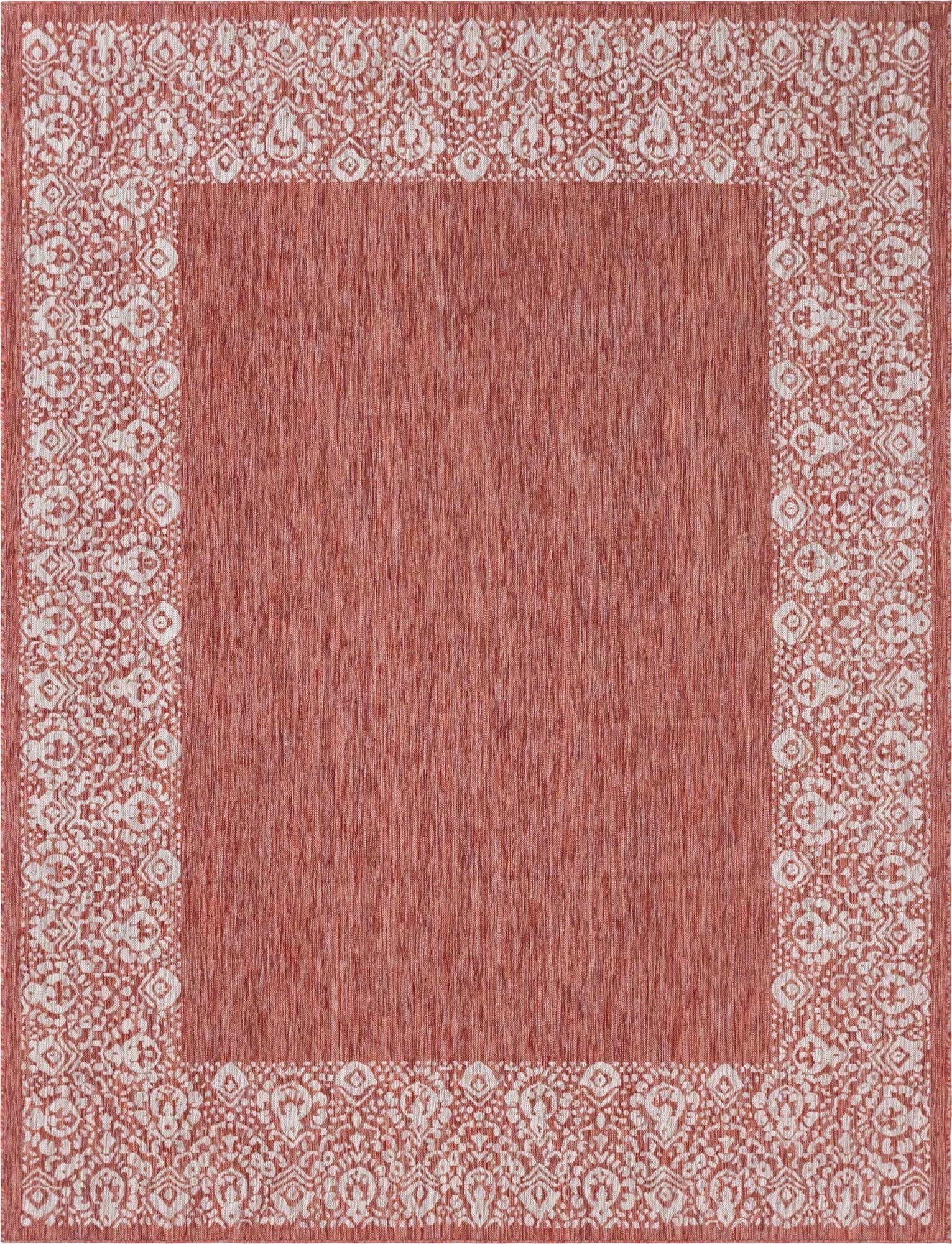 Unique Loom Outdoor Rugs - Outdoor Border Floral Rectangular 9x12 Rug Rust Red & Gray