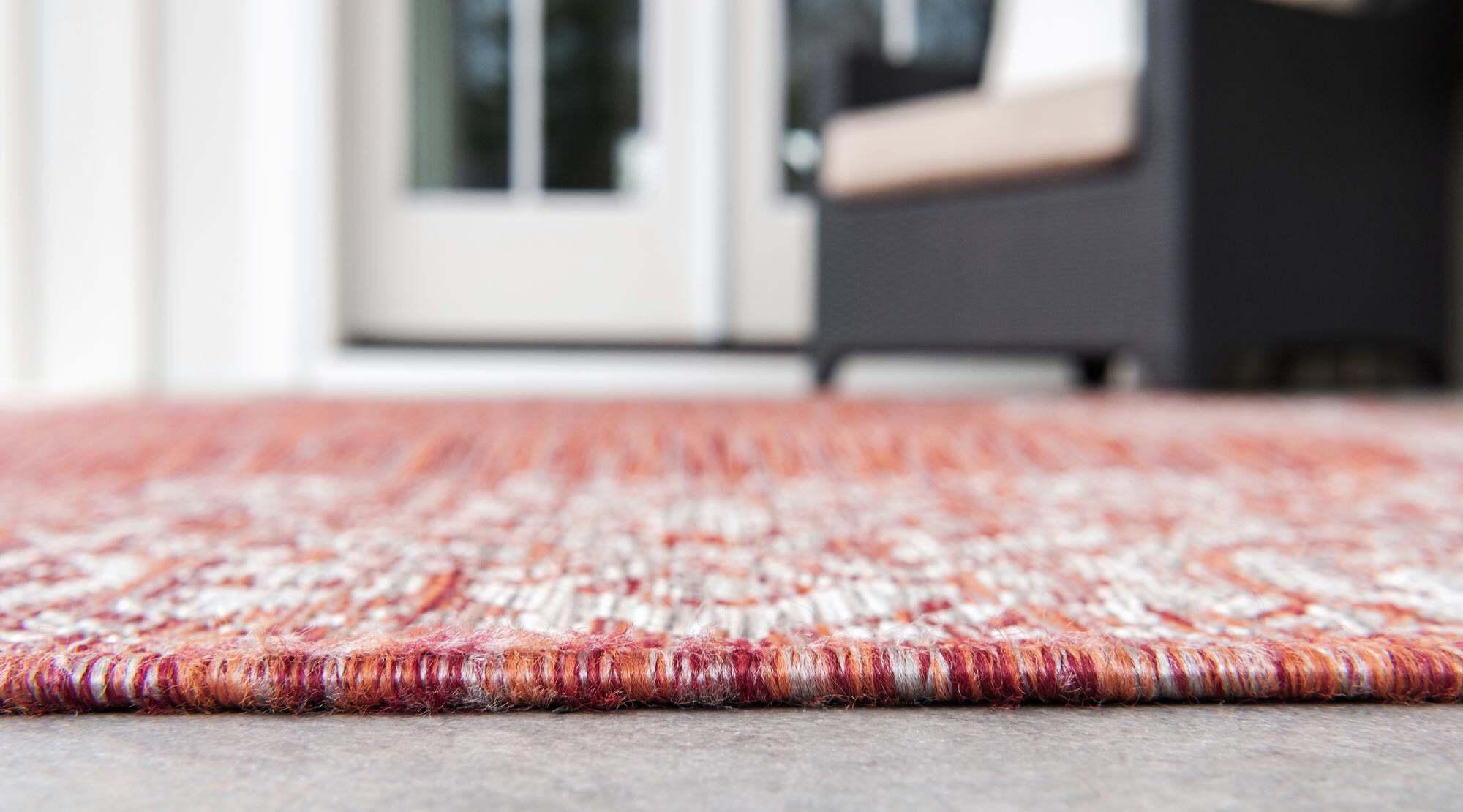 Unique Loom Outdoor Rugs - Outdoor Border Floral Rectangular 9x12 Rug Rust Red & Gray