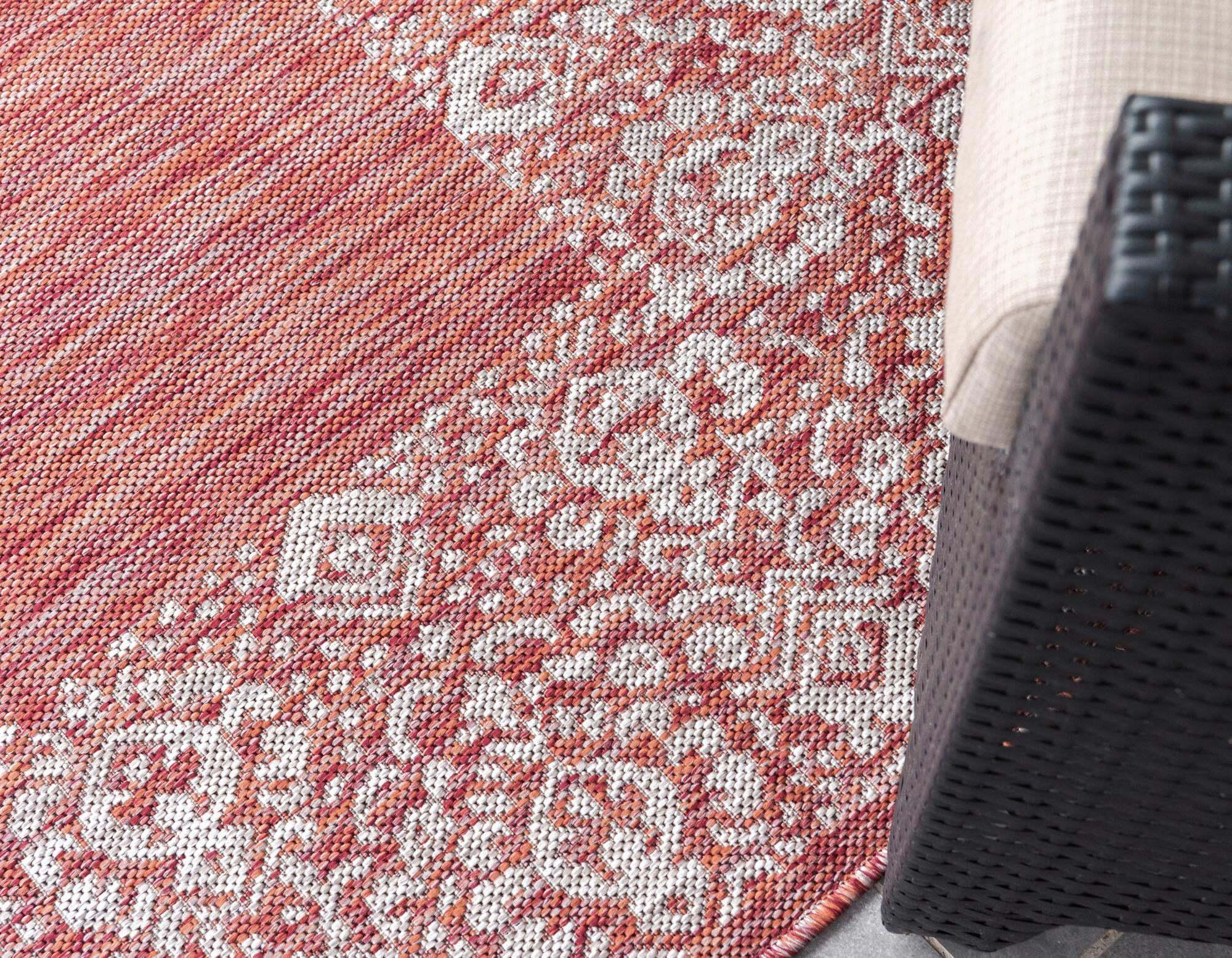 Unique Loom Outdoor Rugs - Outdoor Border Floral Rectangular 9x12 Rug Rust Red & Gray