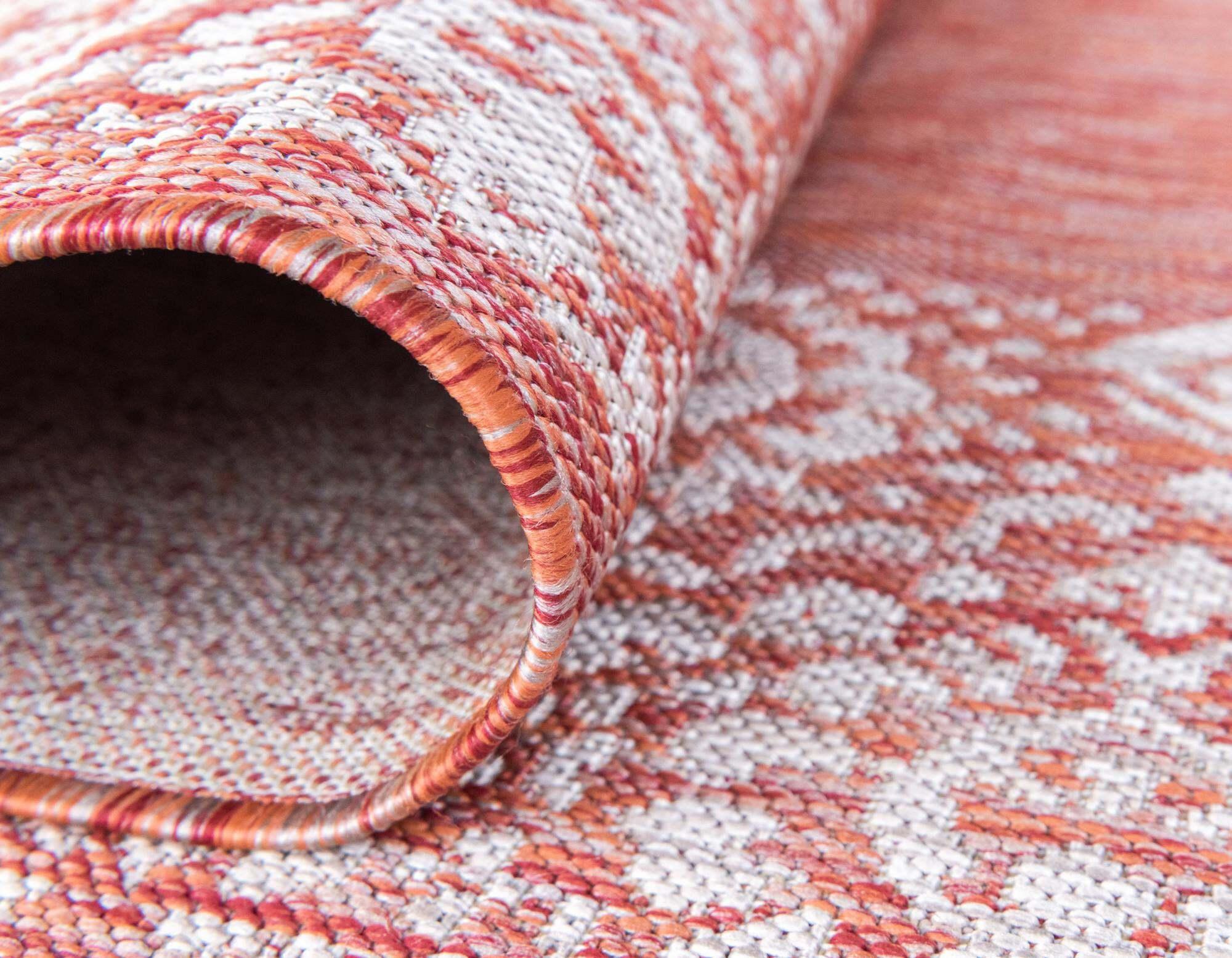 Unique Loom Outdoor Rugs - Outdoor Border Floral Rectangular 9x12 Rug Rust Red & Gray