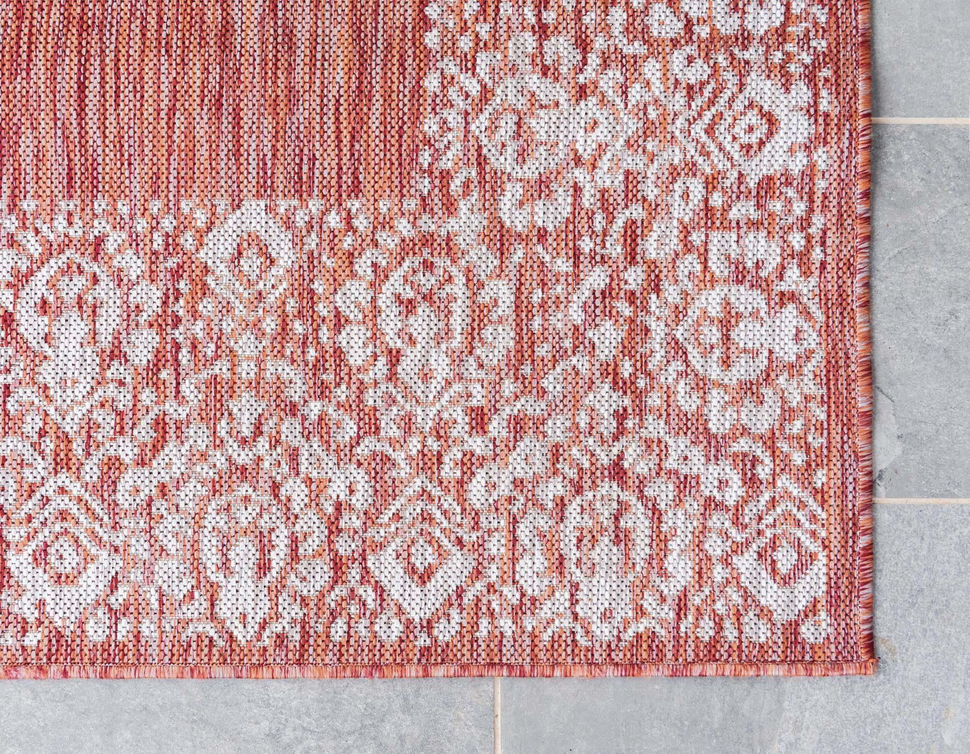 Unique Loom Outdoor Rugs - Outdoor Border Floral Rectangular 9x12 Rug Rust Red & Gray