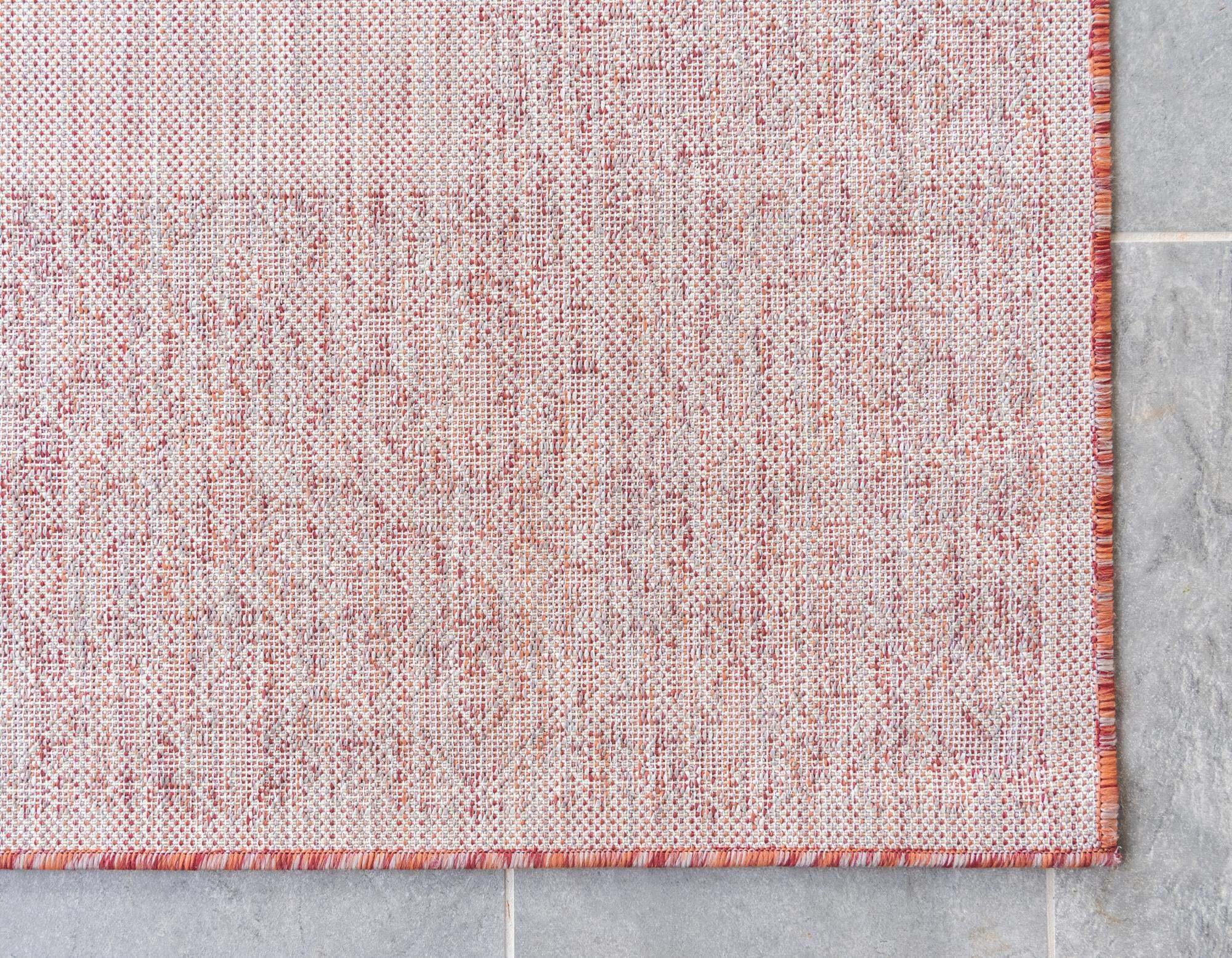 Unique Loom Outdoor Rugs - Outdoor Border Floral Rectangular 9x12 Rug Rust Red & Gray