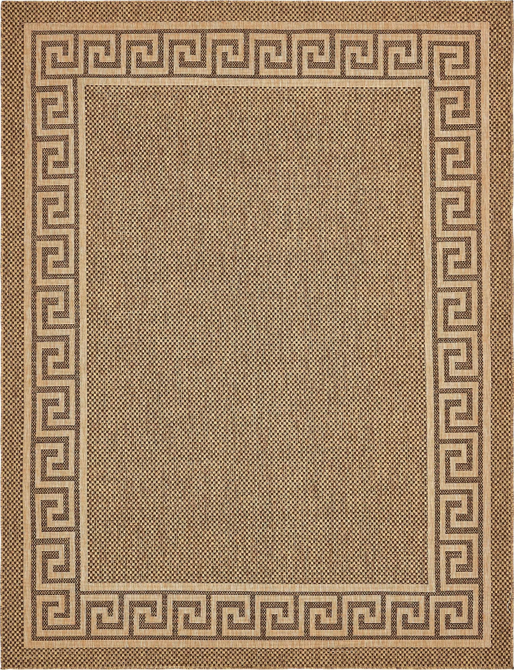 Unique Loom Outdoor Rugs - Outdoor Border Geometric Rectangular 9x12 Rug Brown & Light Brown
