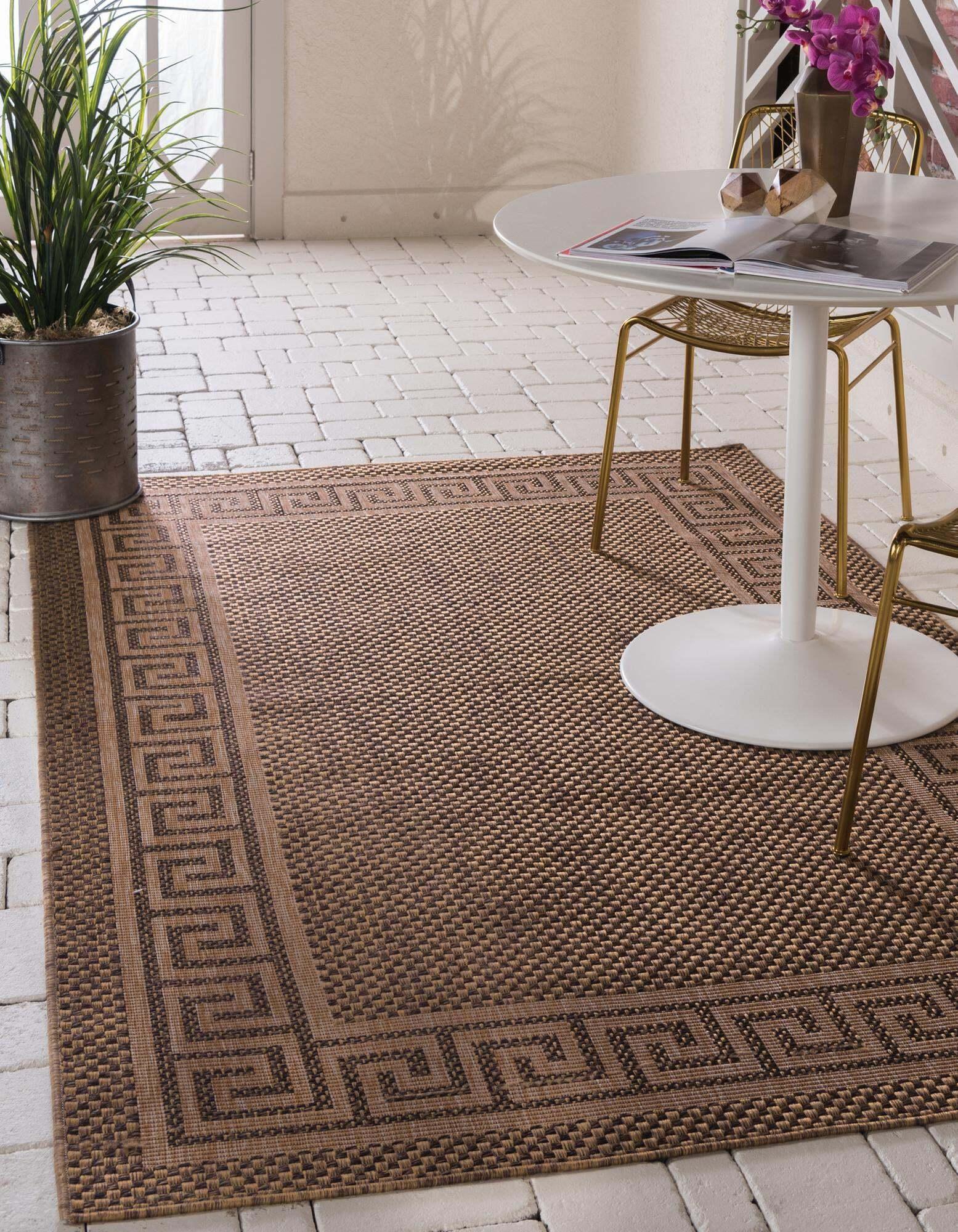 Unique Loom Outdoor Rugs - Outdoor Border Geometric Rectangular 9x12 Rug Brown & Light Brown